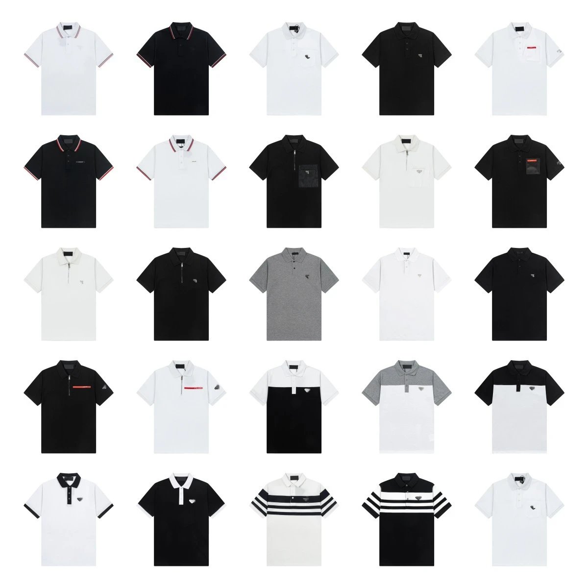 Prada Triangular Logo Color-Block Polo White / Gray Tops Polo - 3