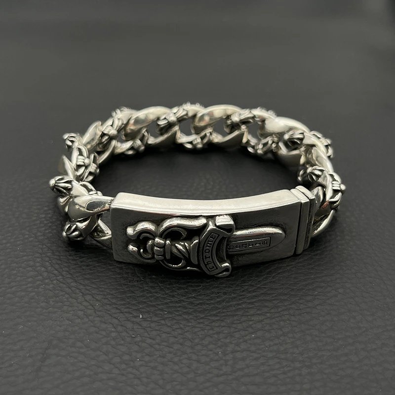 Chrome Hearts Cross Pendant Curb Chain Bracelets Silver Jewelry - 5