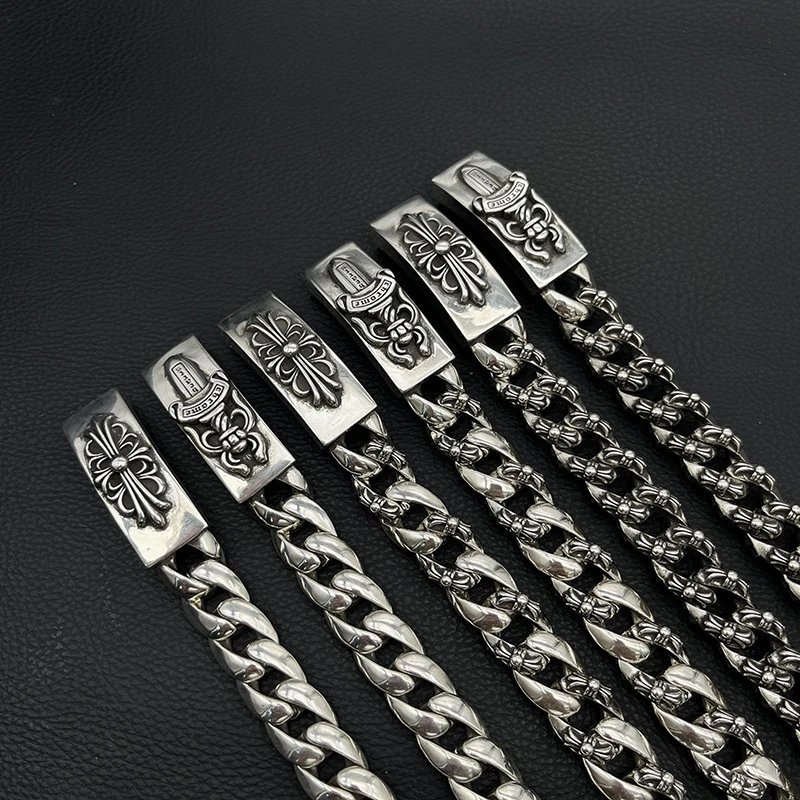 Chrome Hearts Cross Pendant Curb Chain Bracelets Silver Jewelry - 3