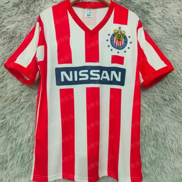 AC Milan Chivas Guadalajara x Nissan 1990s Home Jersey Red and White Striped Football Shirt Jersey - 1