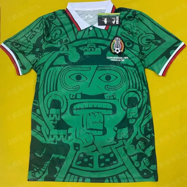 Design Mexico National Team 1998 World Cup Away Jersey Green Aztec Print Polo Jersey - 1