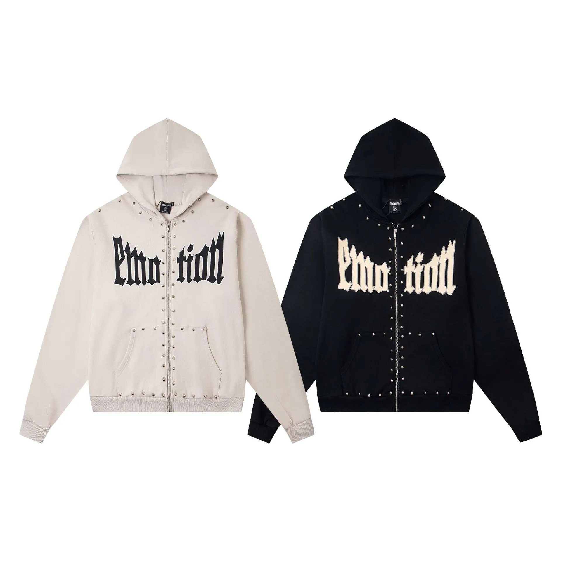 Design Emo tion Studded Zip-Up Hoodie Black Hoodie - 3