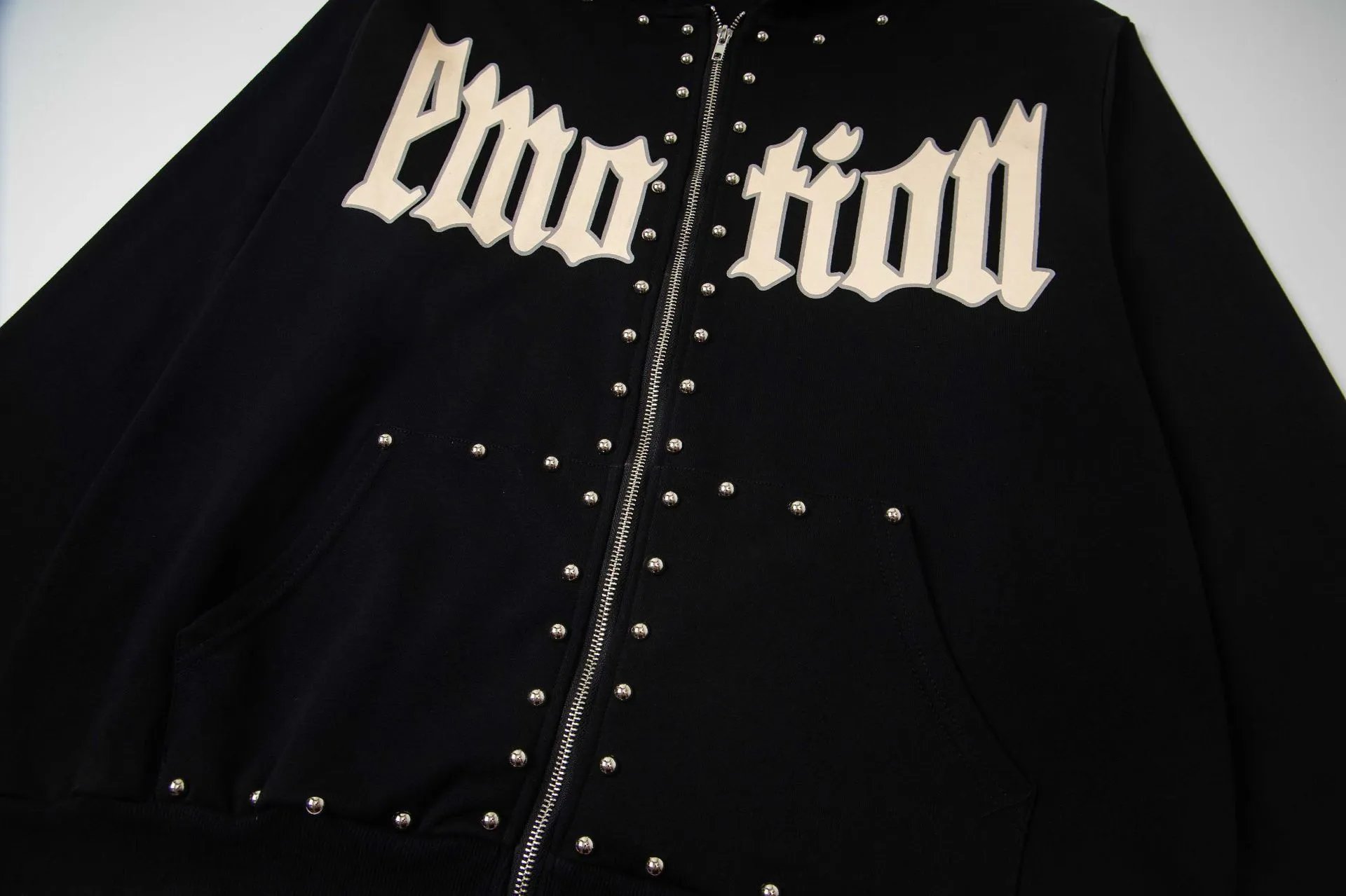 Design Emo tion Studded Zip-Up Hoodie Black Hoodie - 17