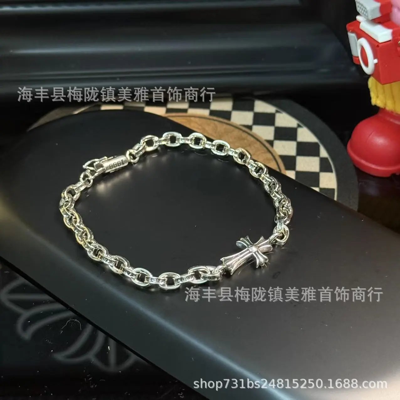 Chrome Hearts Cross Pendant Link Bracelet Gold Jewelry - 8