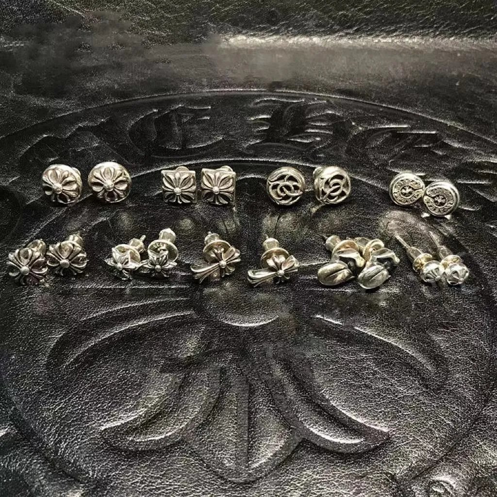 Chrome Hearts Stacked Coin Stud Earrings Silver Jewelry - 2