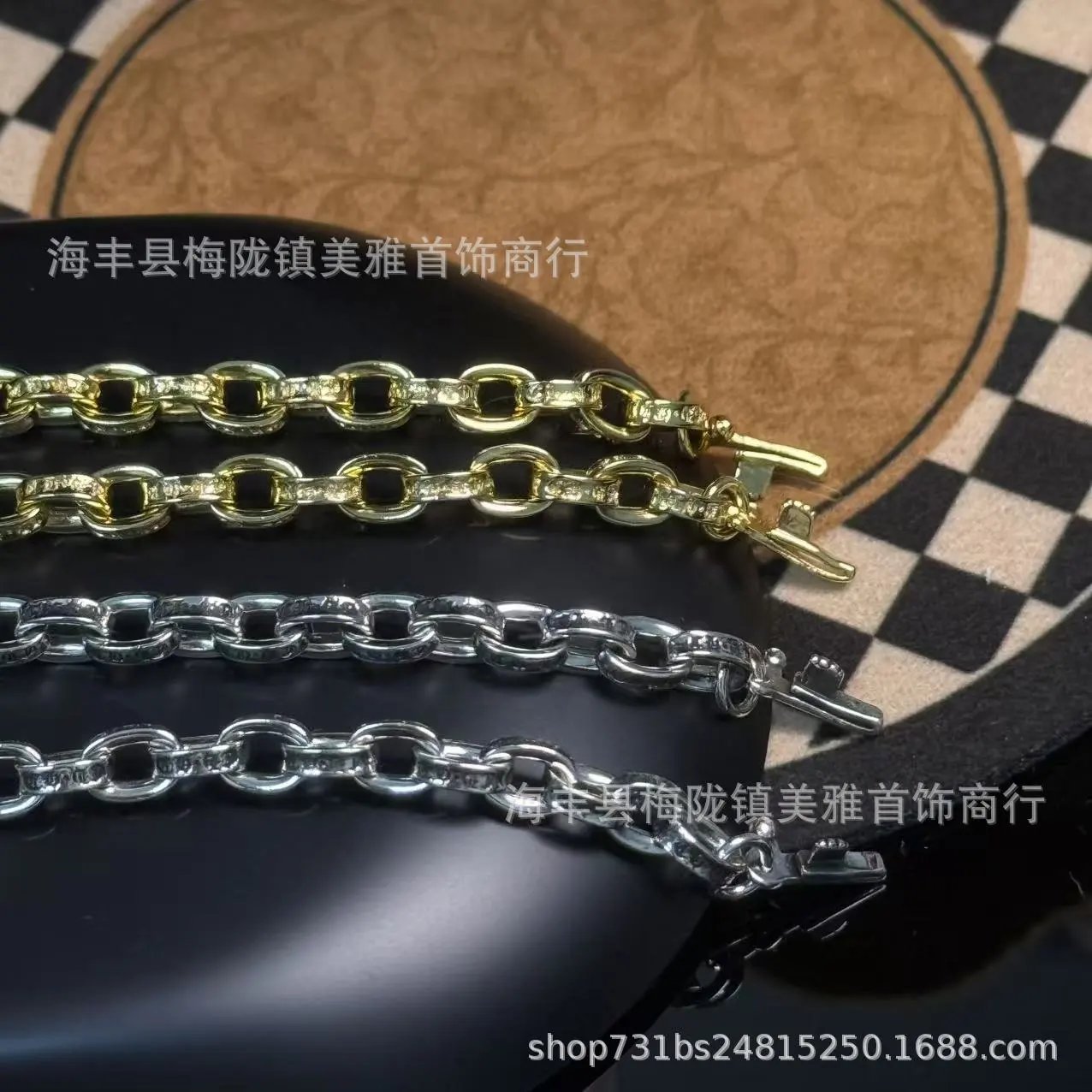 Chrome Hearts Cross Pendant Link Bracelet Gold Jewelry - 5
