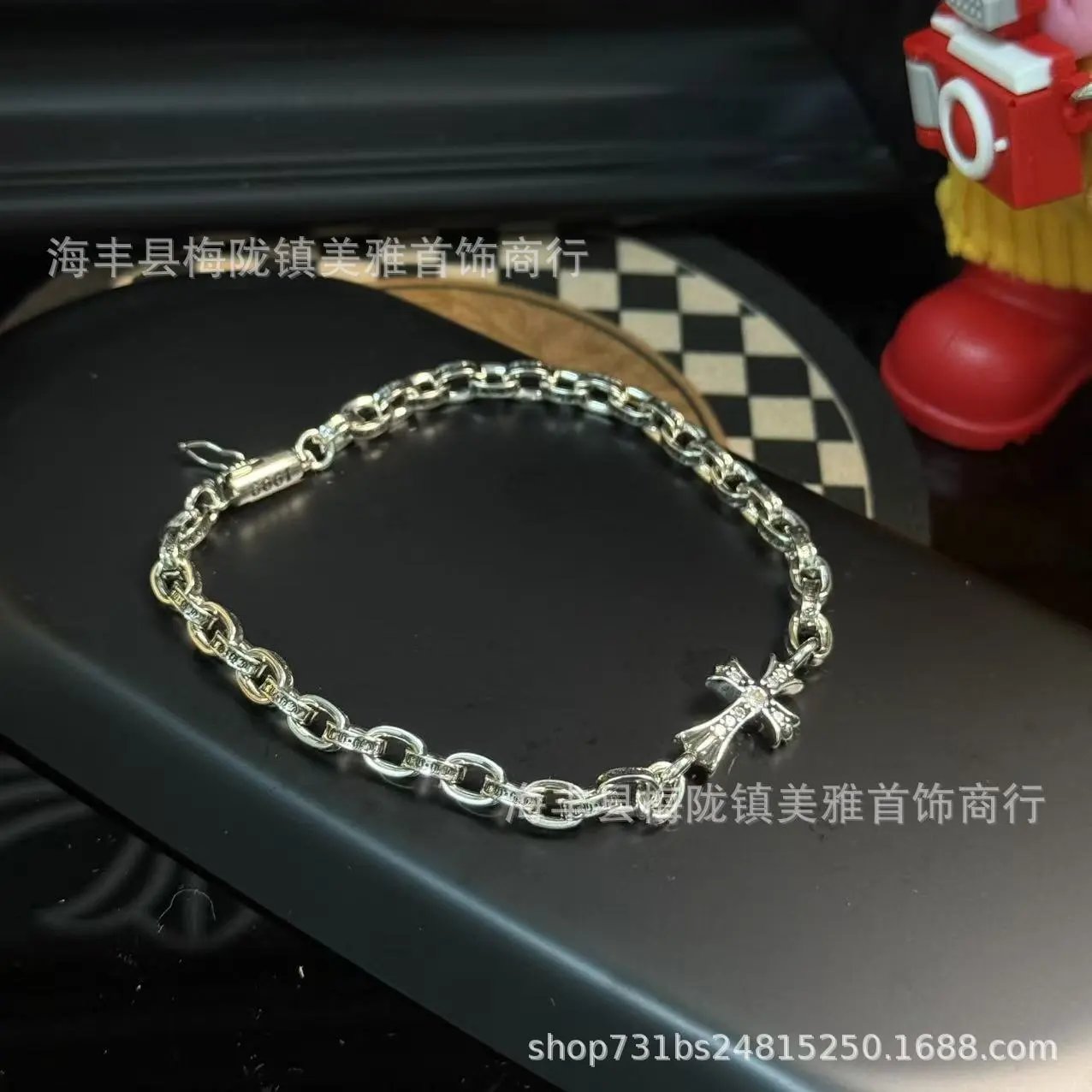 Chrome Hearts Cross Pendant Link Bracelet Gold Jewelry - 9