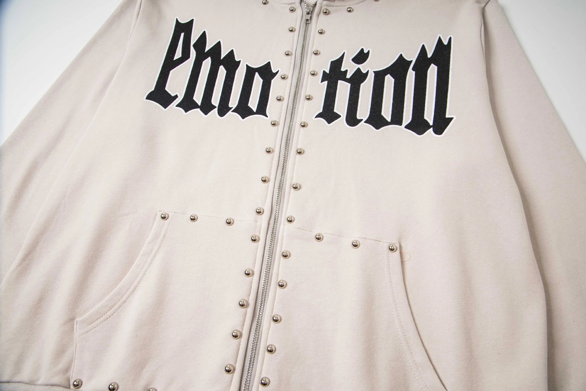 Design Emo tion Studded Zip-Up Hoodie Black Hoodie - 24