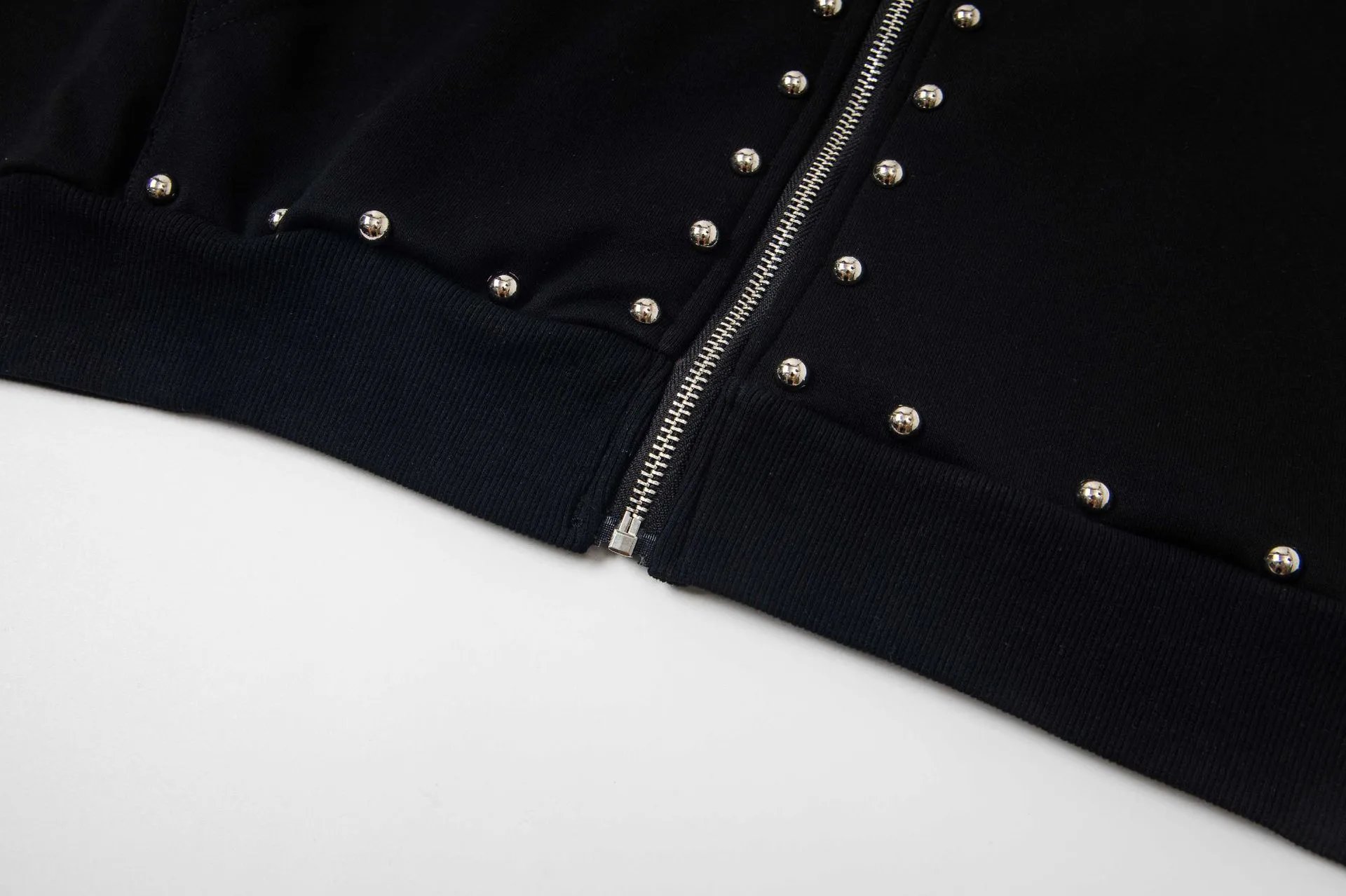 Design Emo tion Studded Zip-Up Hoodie Black Hoodie - 13