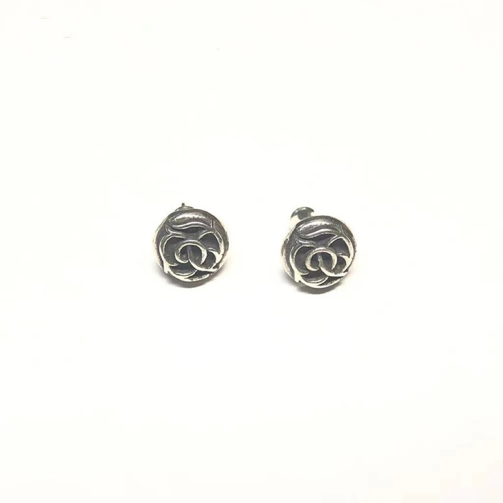 Chrome Hearts Stacked Coin Stud Earrings Silver Jewelry - 12