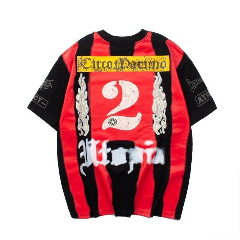 Design Tonal Striped Football Jersey Red White - 7