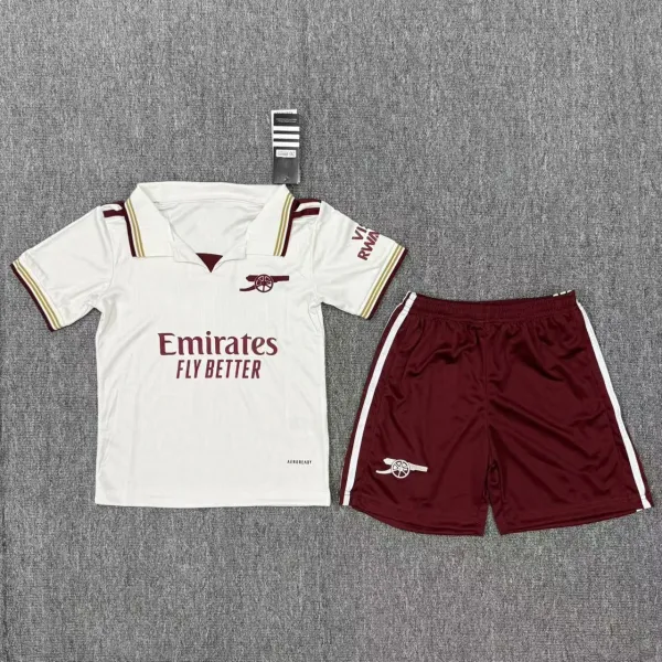 Arsenal FC 2023-24 Away Kit White Burgundy Jersey and Shorts Set - 1