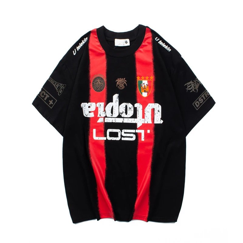 Design Tonal Striped Football Jersey Red White - 6
