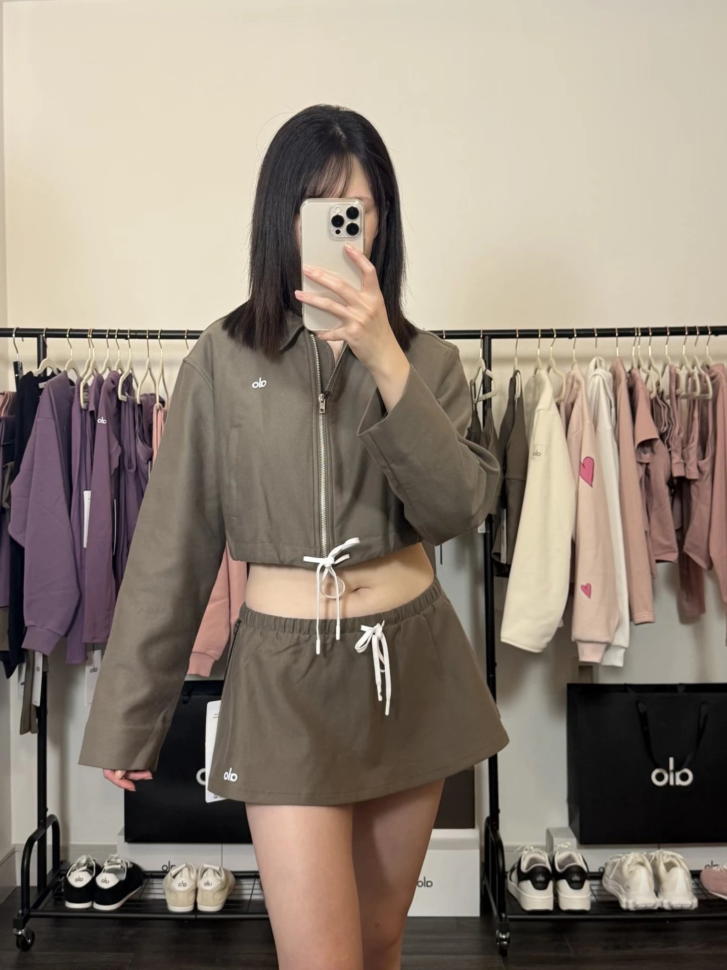Alo Cropped Zip-Up Jacket and Skirt Set Pink Activewear Set - 15
