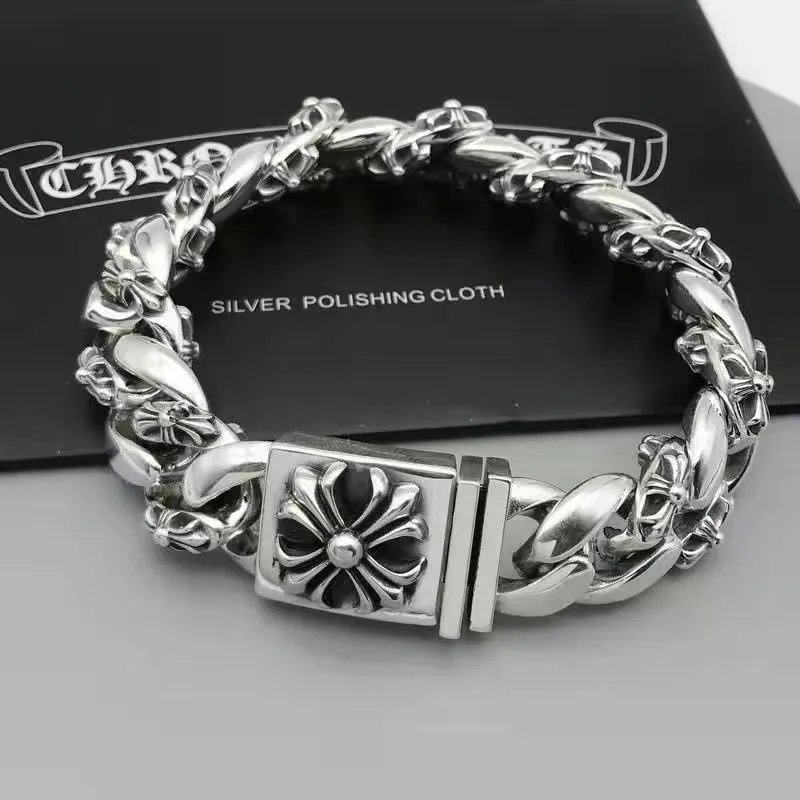 Chrome Hearts Half Flower Chain Silver Bracelet Jewelry - 5