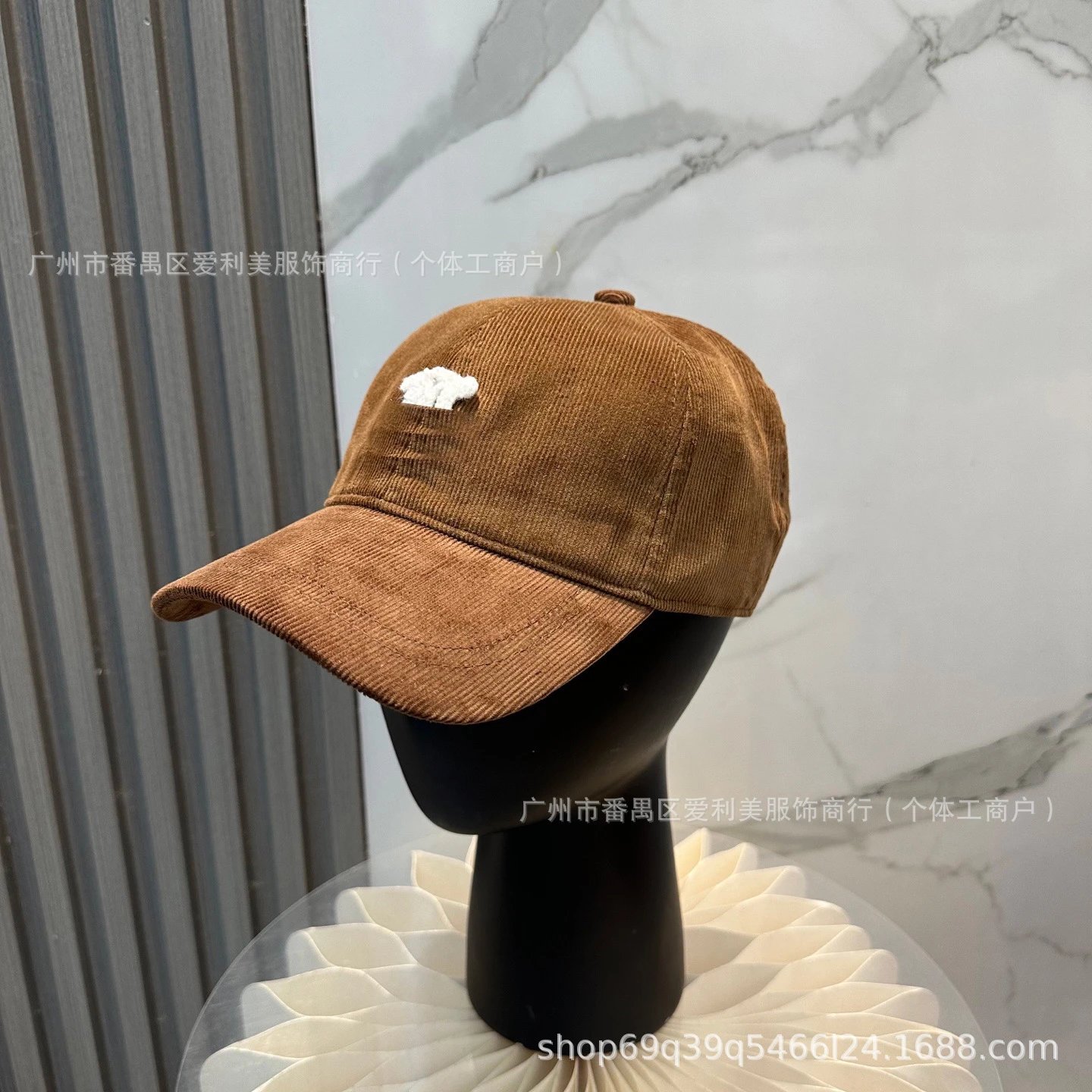 Design Corduroy Baseball Cap Navy with White Embroidered Logo - 6