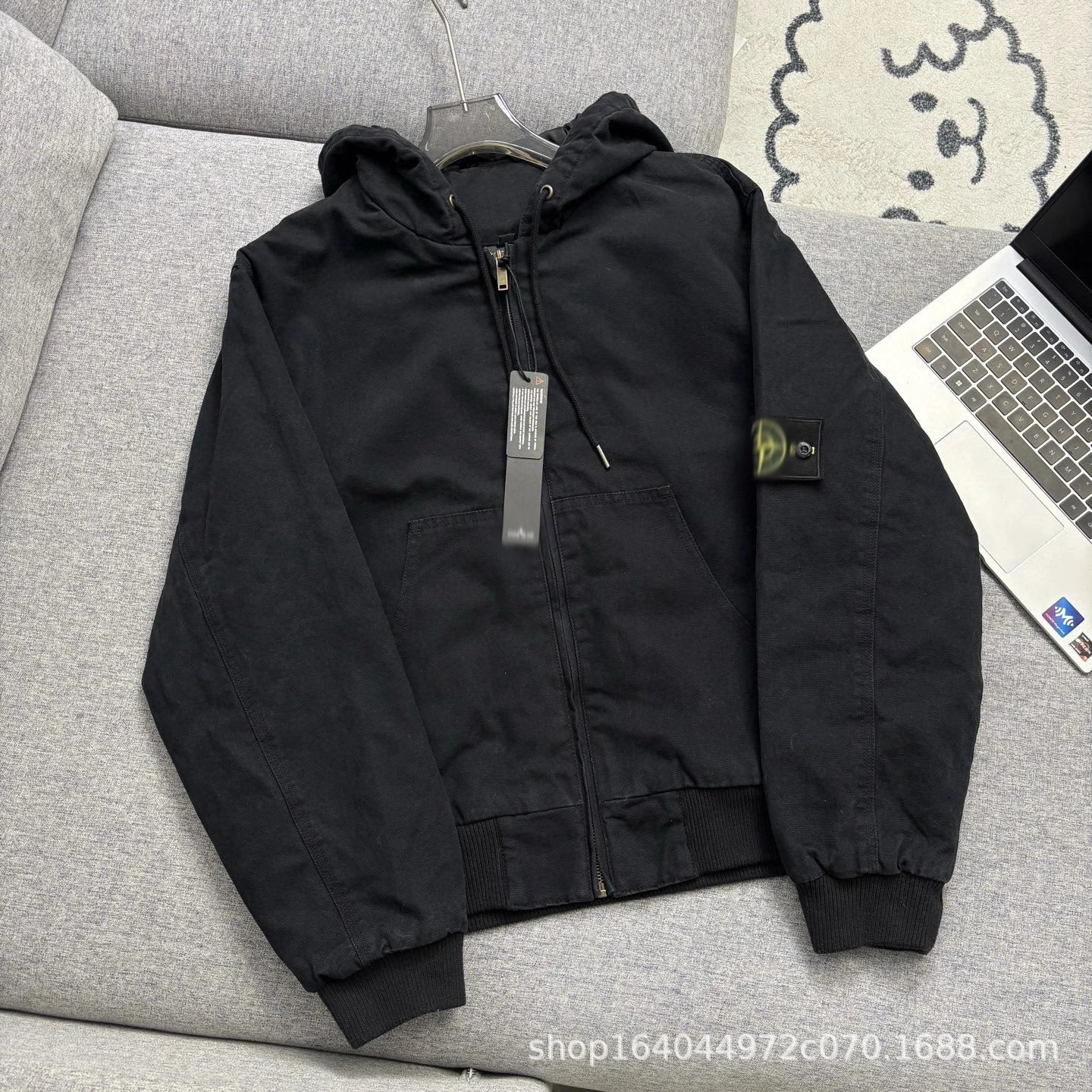 Stone Island Hooded Bomber Jacket Dark Gray Outerwear - 7