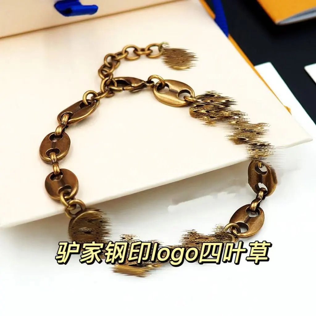 Design Four-Leaf Clover Logo Chain Necklace and Bracelet Set Bronze Jewelry - 11