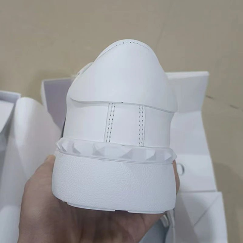Valentino Rockstud Spike Strap Leather Sneakers White - 13