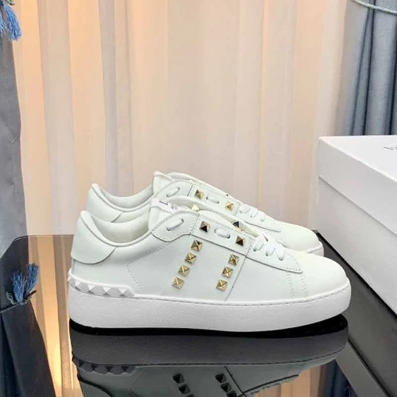 Valentino Rockstud Spike Strap Leather Sneakers White - 24