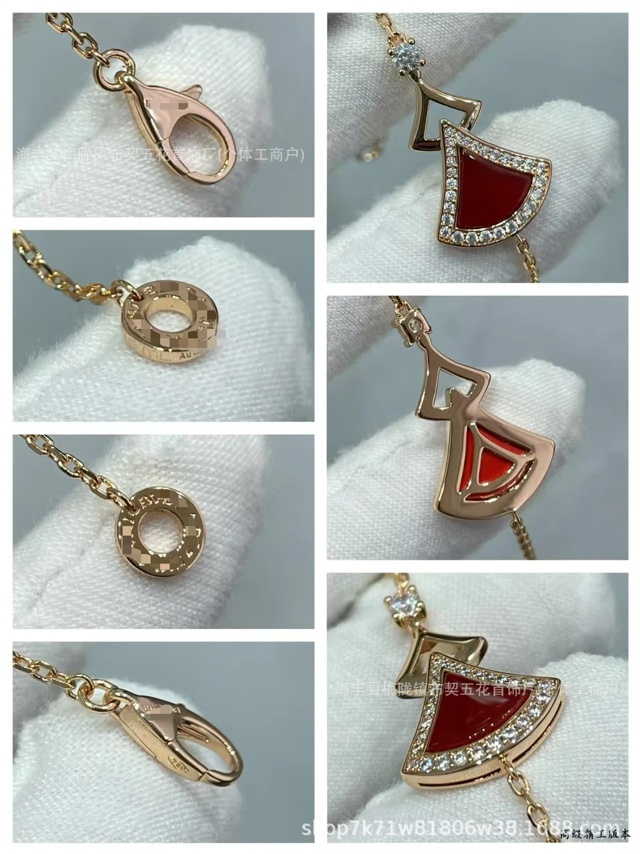 Design Fan-Shaped Red Enamel Bracelet with Pave Diamonds Jewelry - 4