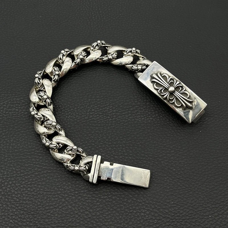 Chrome Hearts Cross Pendant Curb Chain Bracelets Silver Jewelry - 4