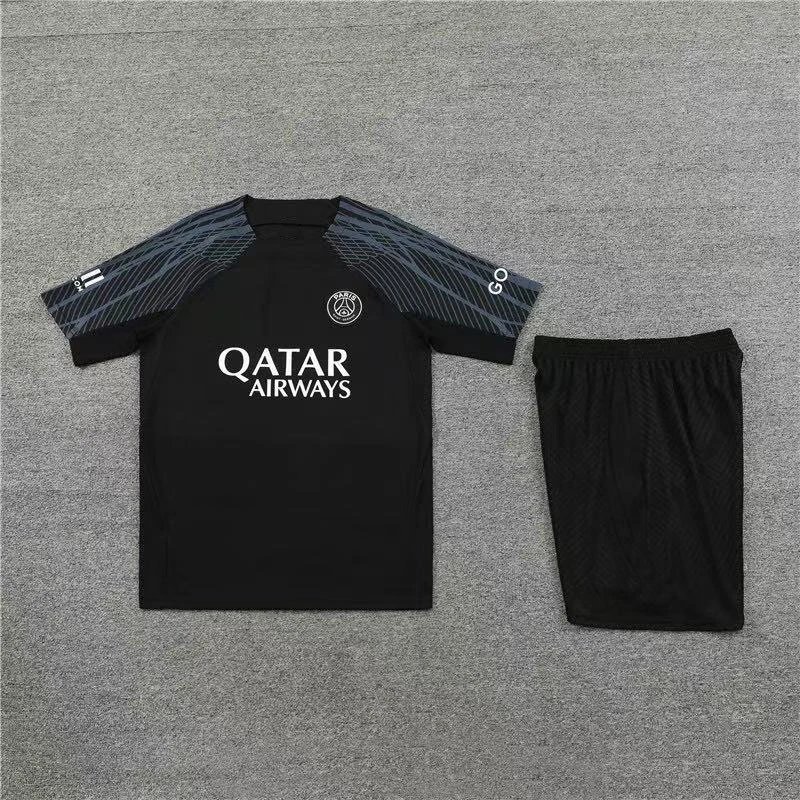 Paris Saint-Germain Football Jerseys Short-Sleeve Training Shirt and Shorts Set — 2324 Paris Black
