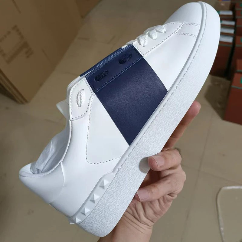 Valentino Rockstud Spike Strap Leather Sneakers White - 7