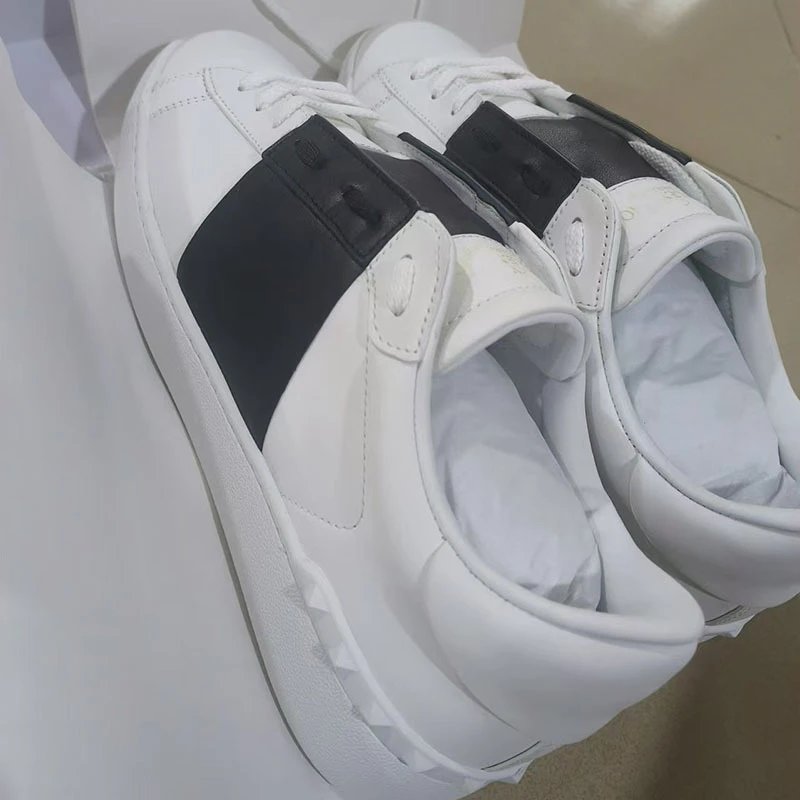 Valentino Rockstud Spike Strap Leather Sneakers White - 11
