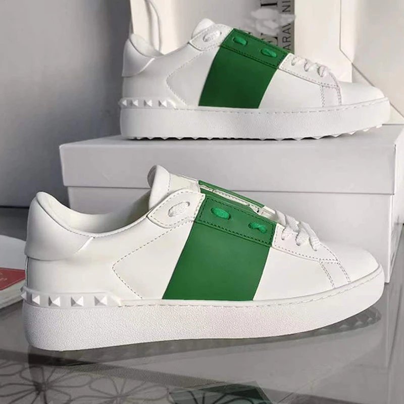 Valentino Rockstud Spike Strap Leather Sneakers White - 15