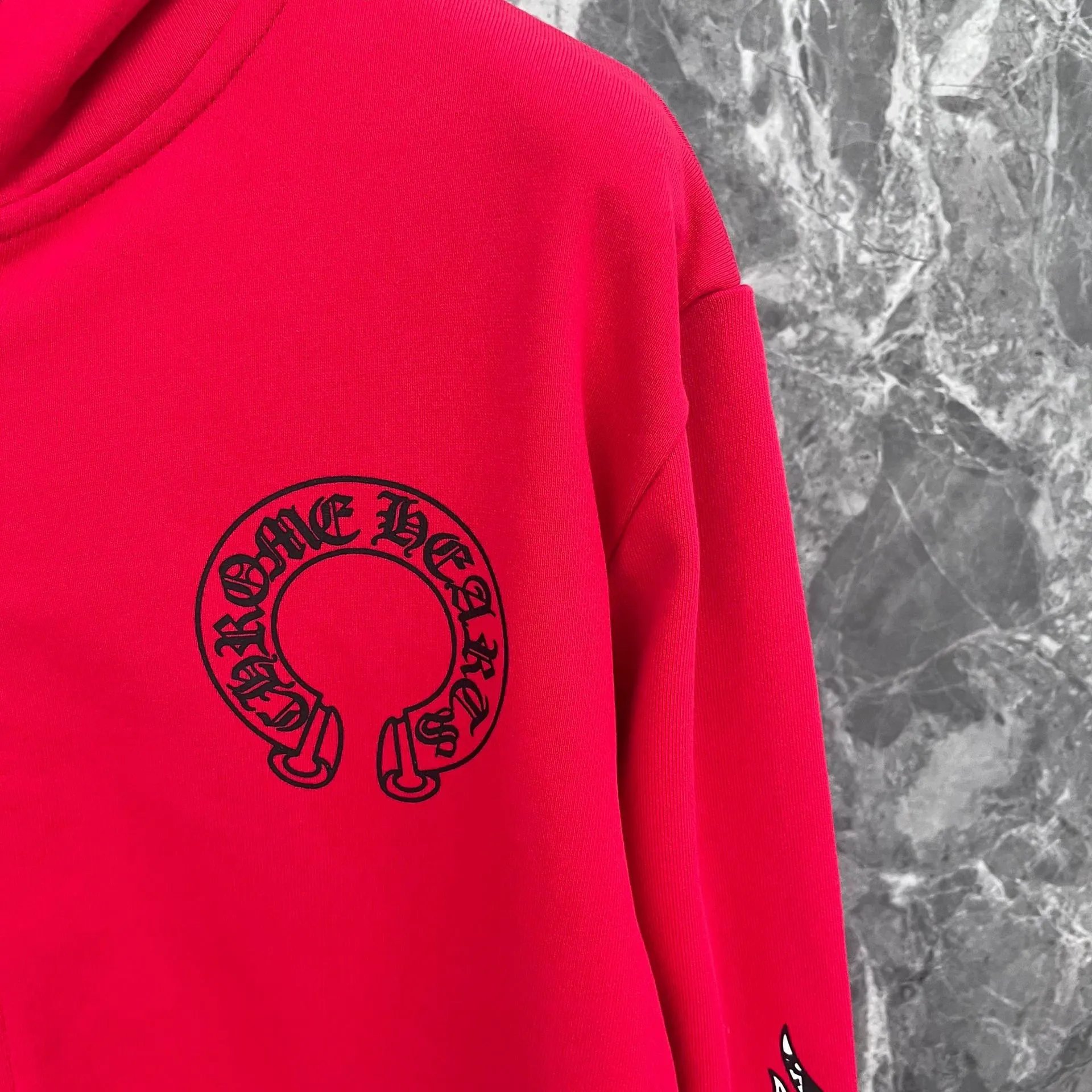 Design Hoodie White with Red Sleeve Logos - 20