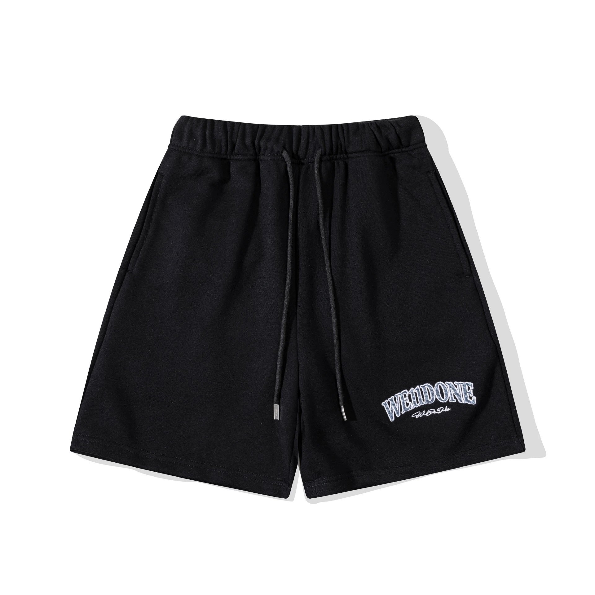 Design WE11DONE Logo Embroidered Black Sweat Shorts - 14