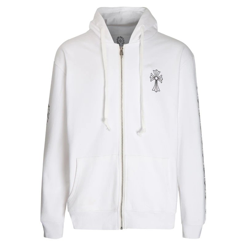 Design Hoodie White with Red Sleeve Logos - 36