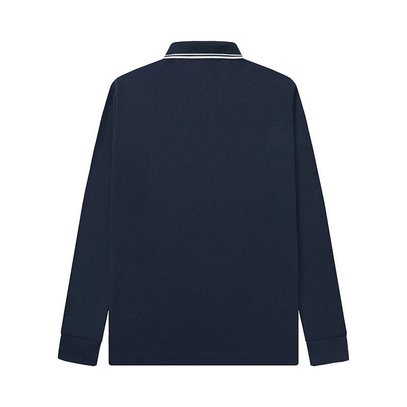 Design Long Sleeve Polo Navy with White Trim and Minimalist Patch Tops Polo - 5