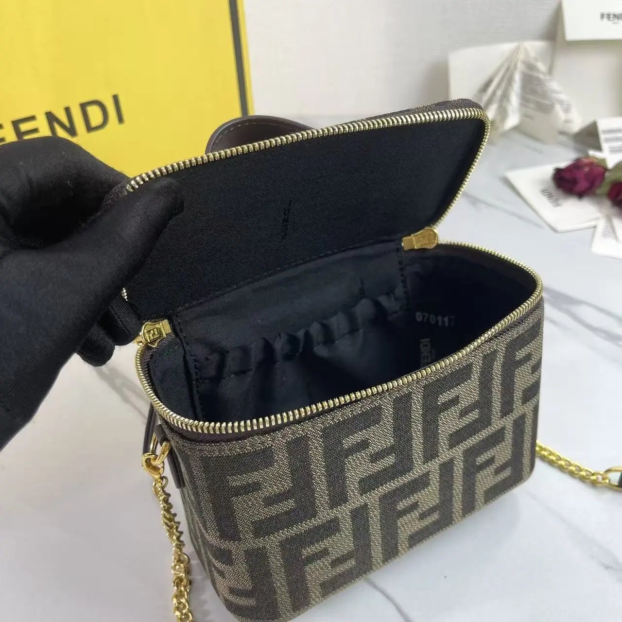 Fendi Zucca FF Monogram Mini Box Bag Black and Brown Shoulder Bags - 4