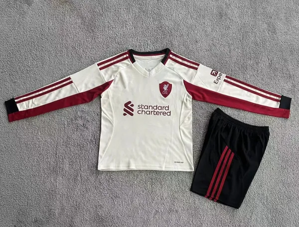 Liverpool FC 2023-24 Away Kit White / Red Jersey and Black Shorts - 1