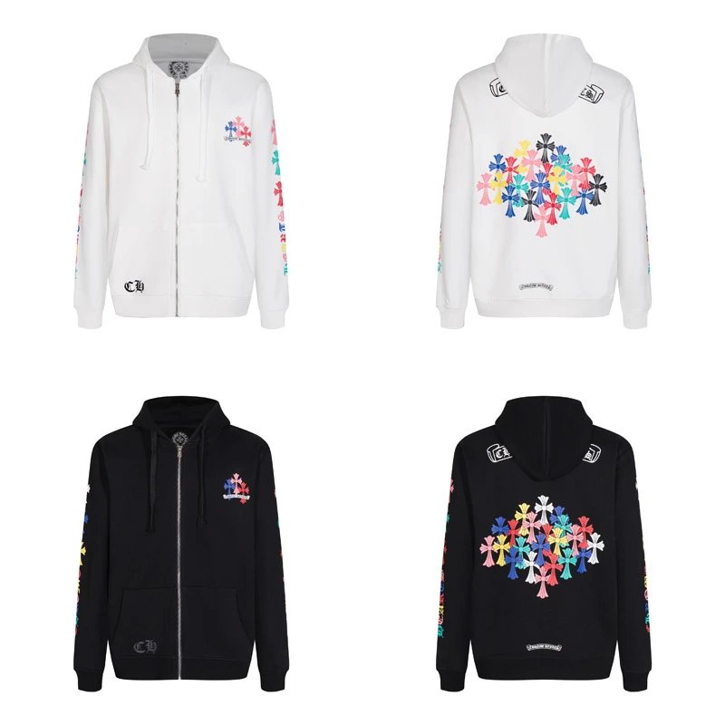 Design Hoodie White with Red Sleeve Logos - 57