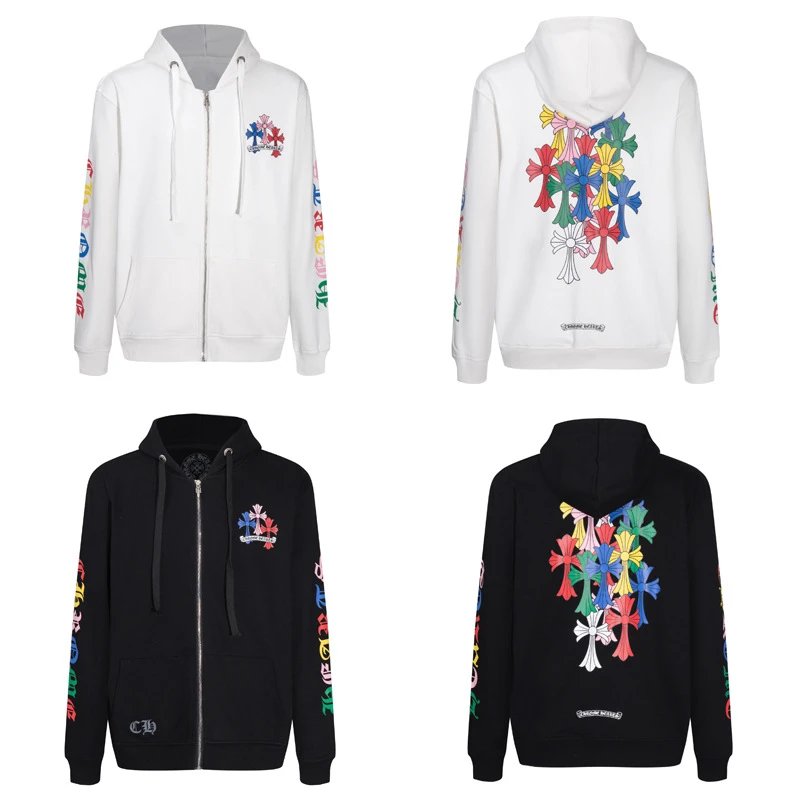 Design Hoodie White with Red Sleeve Logos - 59