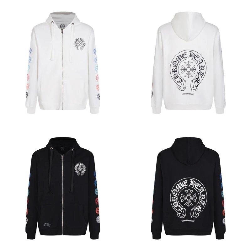 Design Hoodie White with Red Sleeve Logos - 60