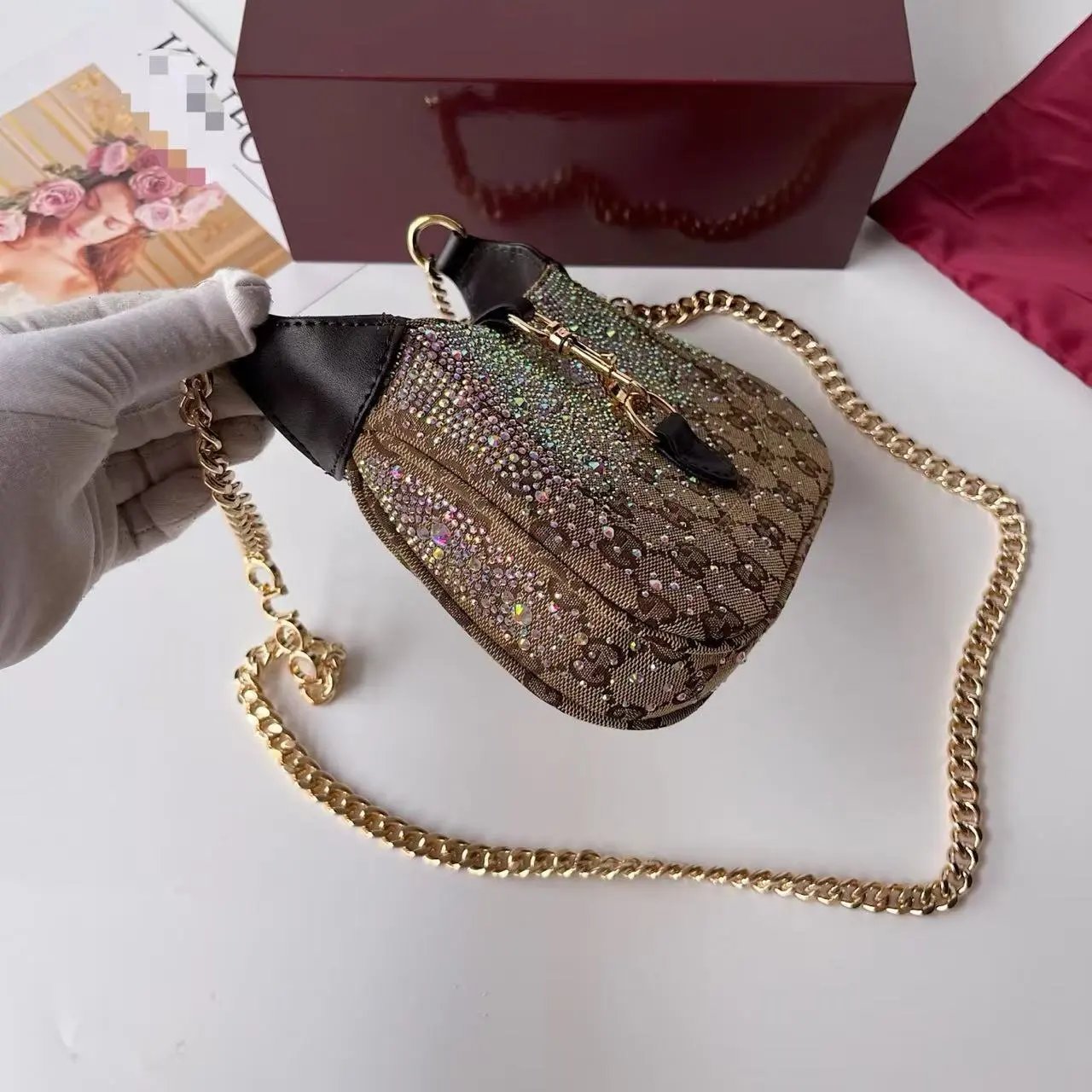 Gucci Jackie 1961 Crystal-Embellished Chain Bag Black Shoulder Bags - 4