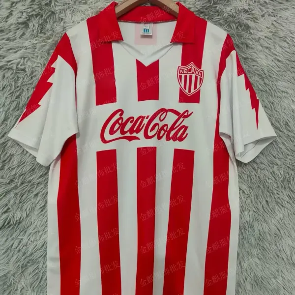 Design Necaxa x Coca-Cola 1990s Home Jersey Red and White Striped Football Shirt Jersey - 1