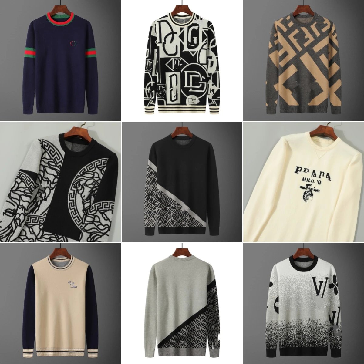 Versace Medusa Embroidered Diagonal Stripe Sweater Gray / Navy - 3