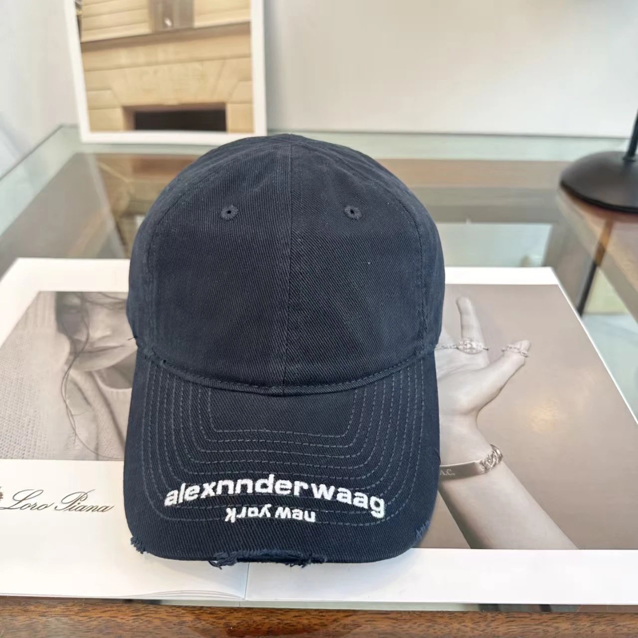 Alexander Wang Alexander Waag Navy Distressed Baseball Cap Hats - 9
