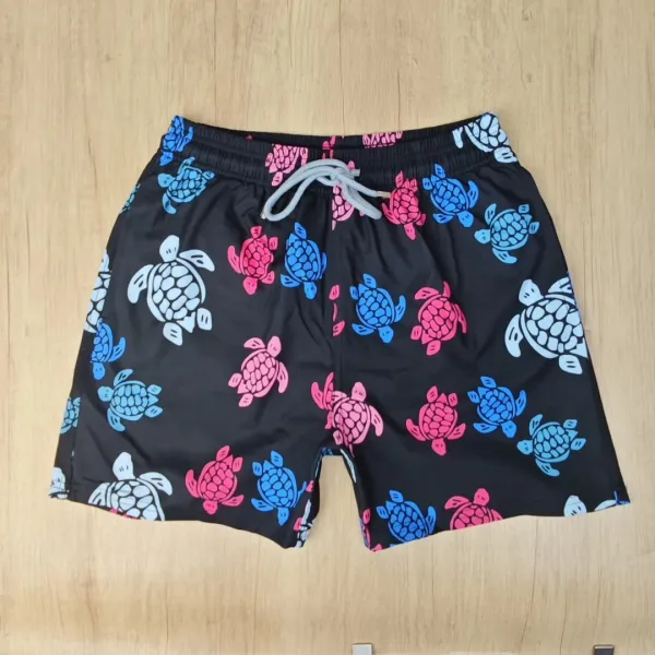 Design Denim Print Drawstring Shorts Blue - 29