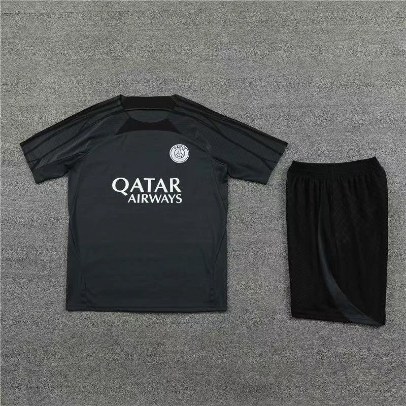 Paris Saint-Germain Football Jerseys Short-Sleeve Training Shirt and Shorts Set — 2324 Paris Dark Gray