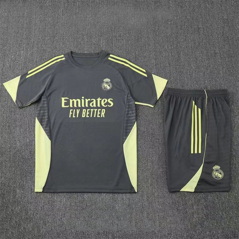 Paris Saint-Germain Football Jerseys Short-Sleeve Training Shirt and Shorts Set — 2526 Real Madrid dark gray