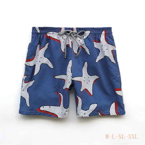 Design Denim Print Drawstring Shorts Blue - 38