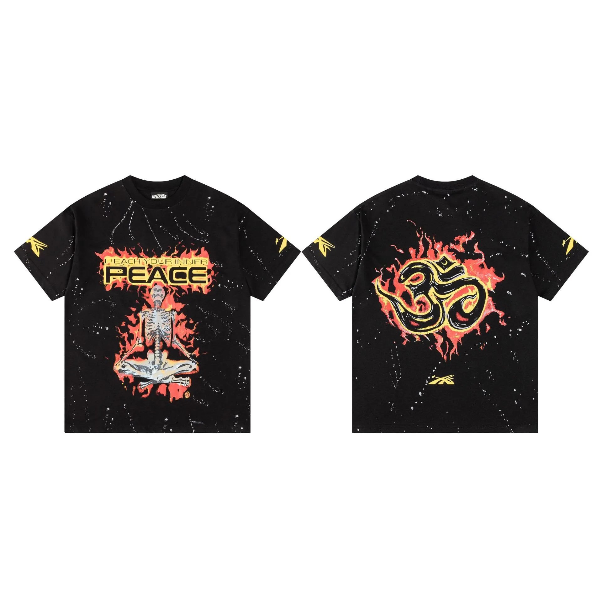 Hellstar Reach Your Inner Peace Flame Skeleton T-Shirt Black - 13