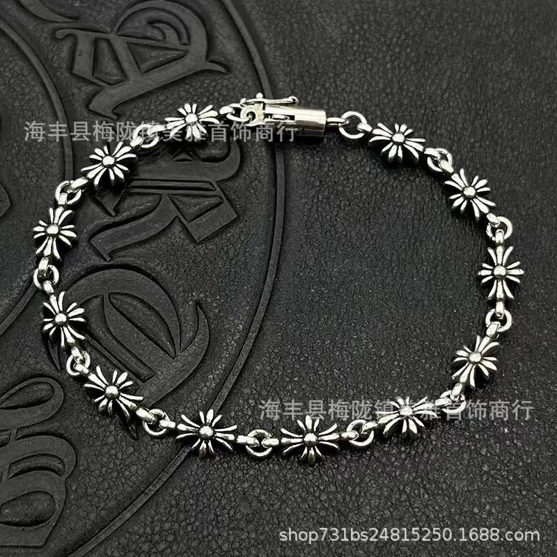 Chrome Hearts Daisy Flower Bracelet Silver Black Jewelry - 6
