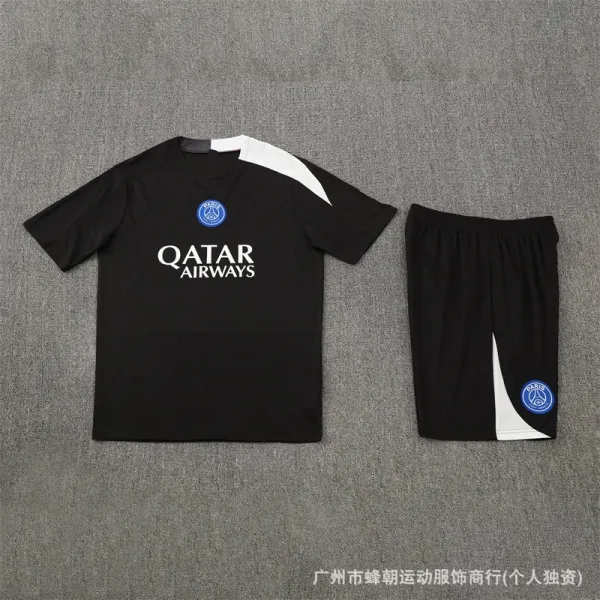 Paris Saint-Germain Training Kit Black / White Jersey and Shorts Set - 1